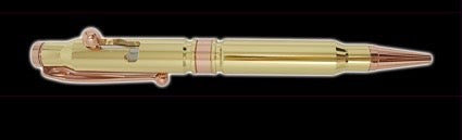 Penna A Proiettile In Ottone Lucido Con Bossolo Calibro .308 - Custodia Regalo Tattica E Ricarica Inclusa - 3
