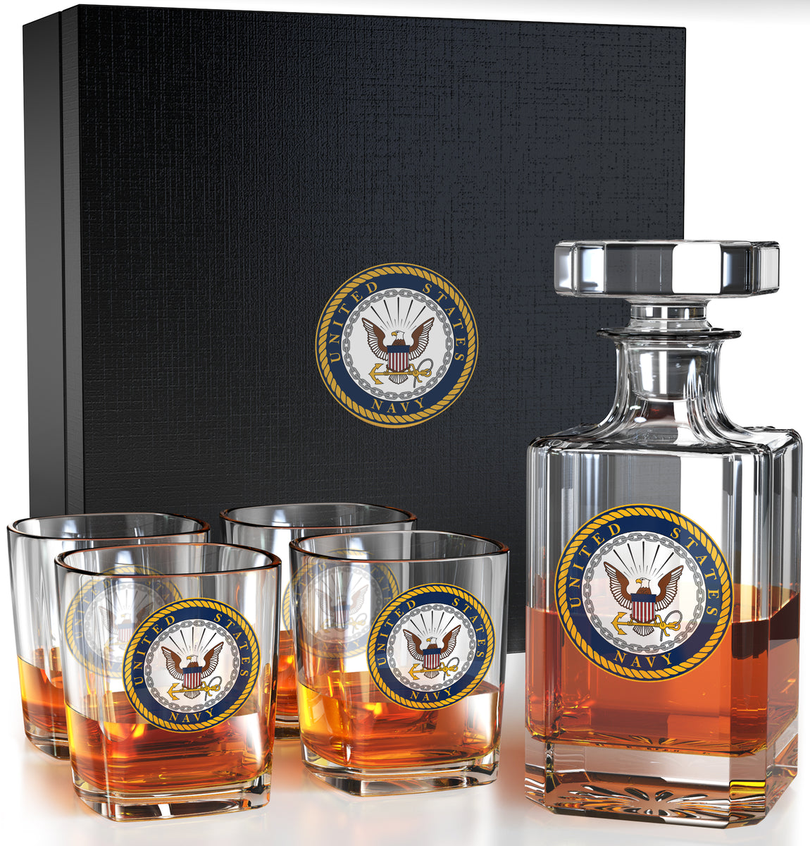 U.S. Navy Decanter 5 piece Whiskey Glass Gift Set