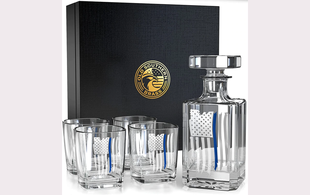 Unique Patriotic Whiskey Glass Gift Set for First Responders