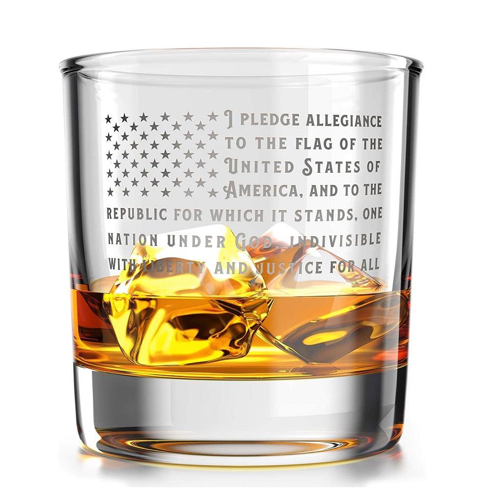 Pledge of Allegiance American Flag - Old Fashioned Whiskey Rocks Bourbon Glass - 10 oz capacity