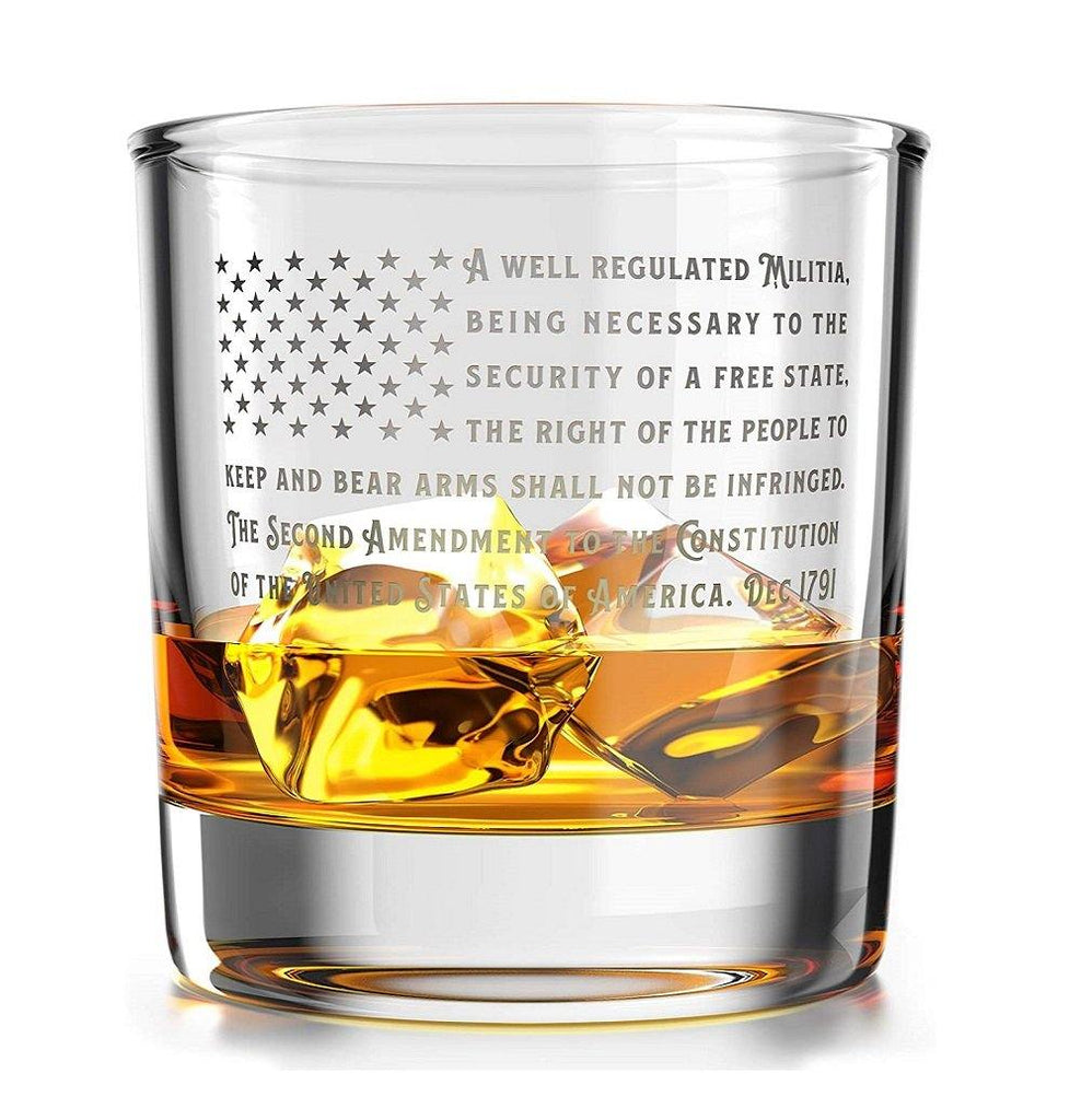 Patriotic Amendment American Flag - Old Fashioned Whiskey Rocks Bourbon Glass - 10 oz capacity