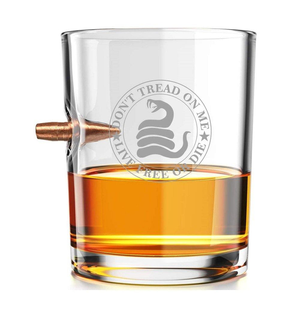 Don't Tread On Me - .308 Real Solid Copper Projectile Hand Blown Old Fashioned Whiskey Rocks Glas