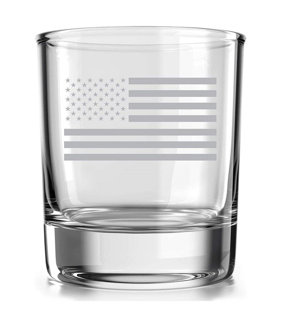 American Flag Patriotic Gift - Old Fashioned Whiskey Rocks Bourbon Glass - 10 oz capacity