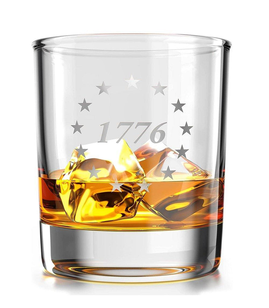 1776 Betsy Ross American Flag - Old Fashioned Whiskey Rocks Bourbon Glass - 10 oz capacity with ice
