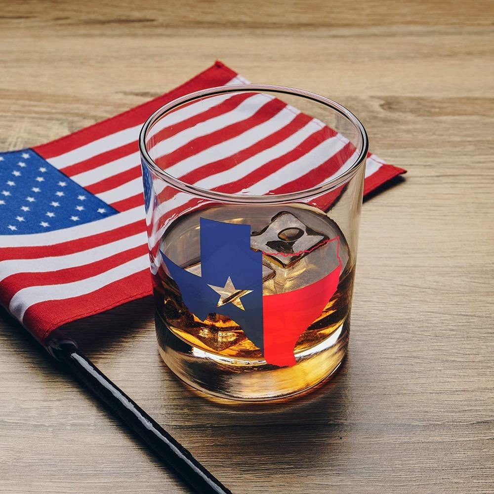 whiskey glass with texas flag engraved