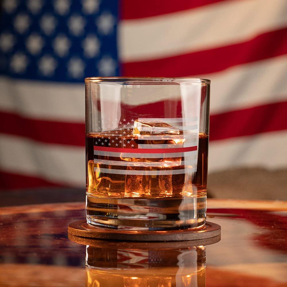 Thin Red Line Fire Fighter American Flag whiskey glass