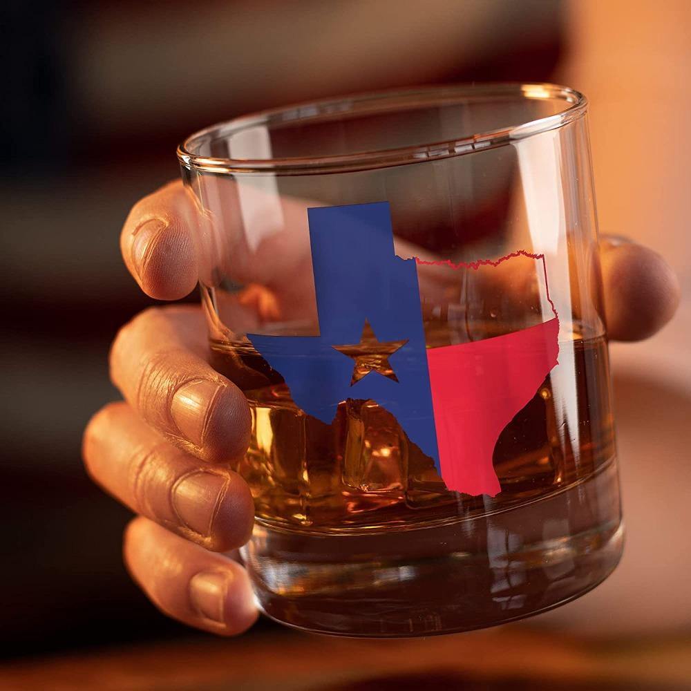 engraved texas flag on Old Fashioned Whiskey Rocks Bourbon Glass