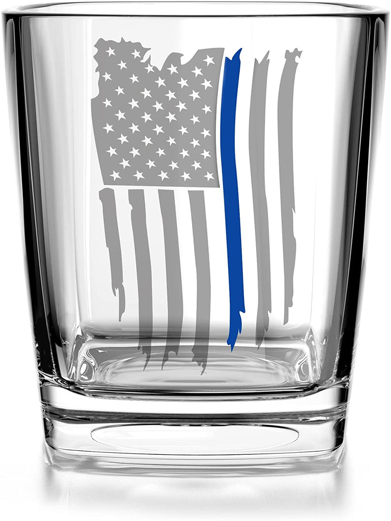 Thin Blue Line Police American Flag Glass