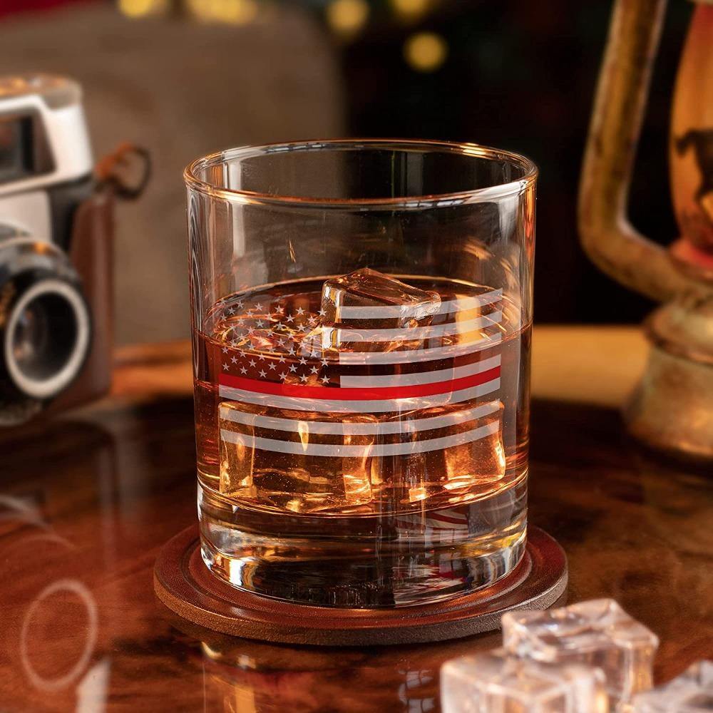 Thin Red Line Fire Fighter American Flag whiskey glass