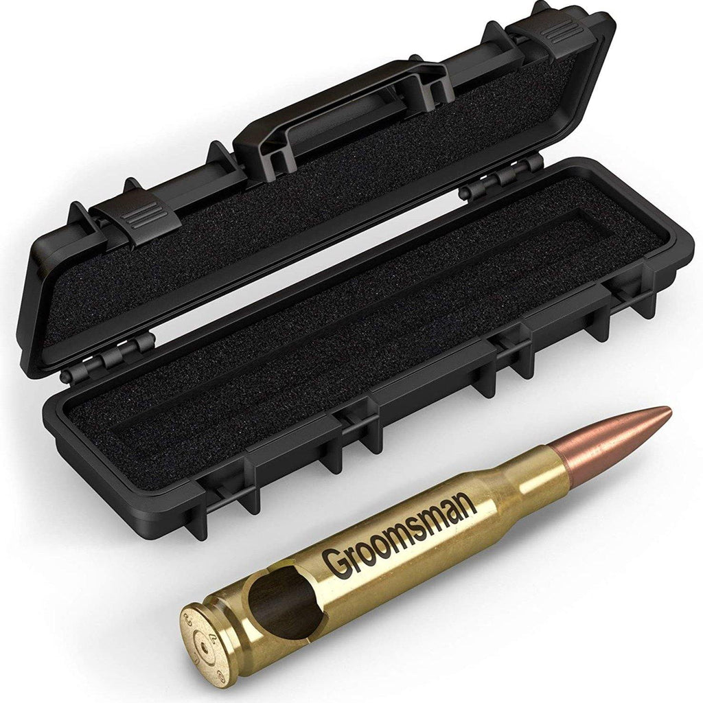 50 Caliber BMG Authentic Brass Bottle Opener - Engraved with Groomsman with case