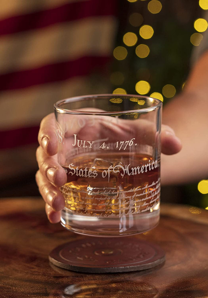 Holding Declaration of Independence - Patriotic Old Fashioned Whiskey Rocks Glass