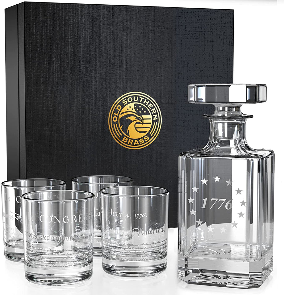 We The People Whiskey-Set Mit Dekanter & 4 Gläsern – Patriotisches Design, Made In USA