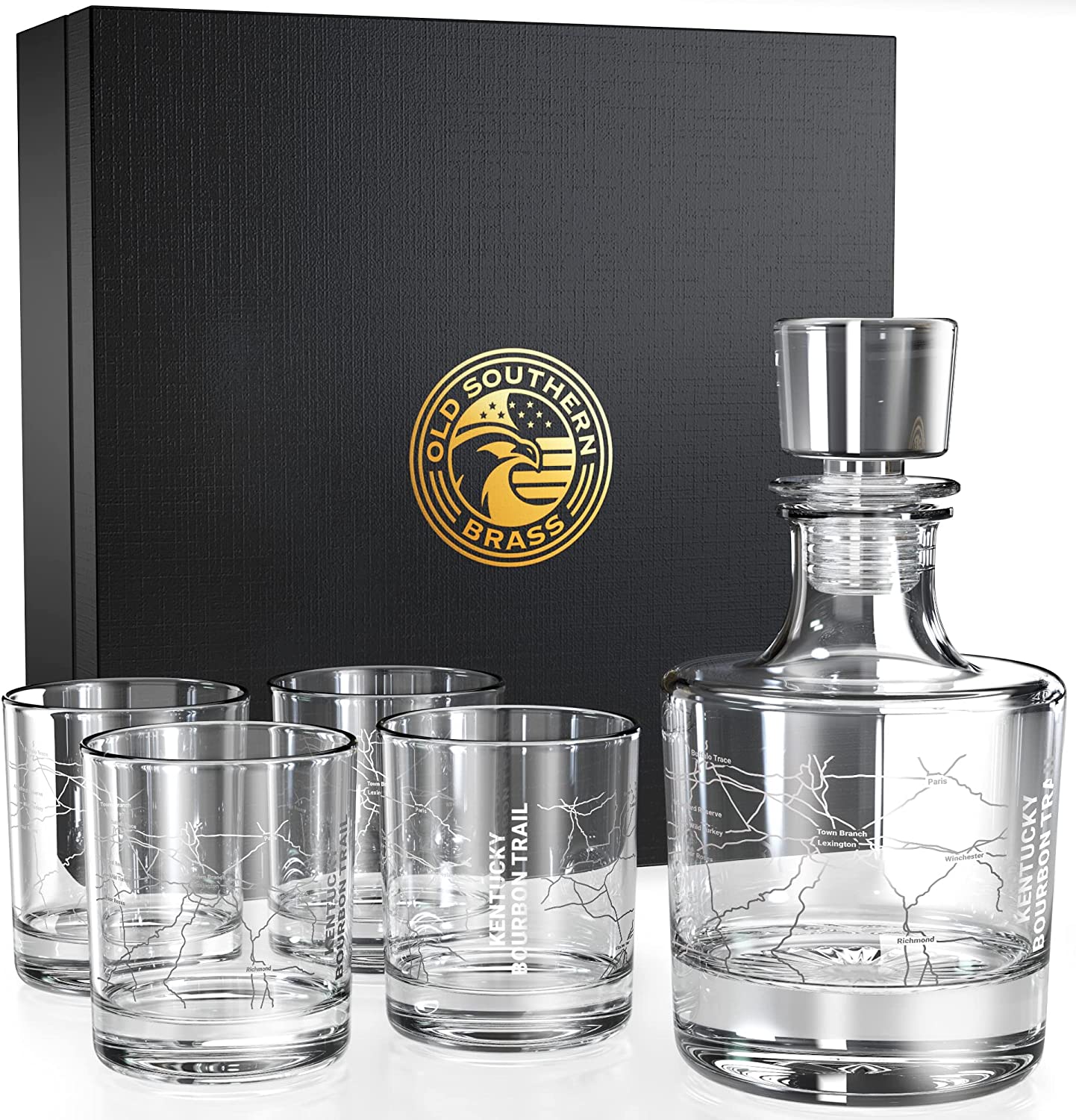 Kentucky Bourbon Trail Decanter Whiskey Glass Gift Set