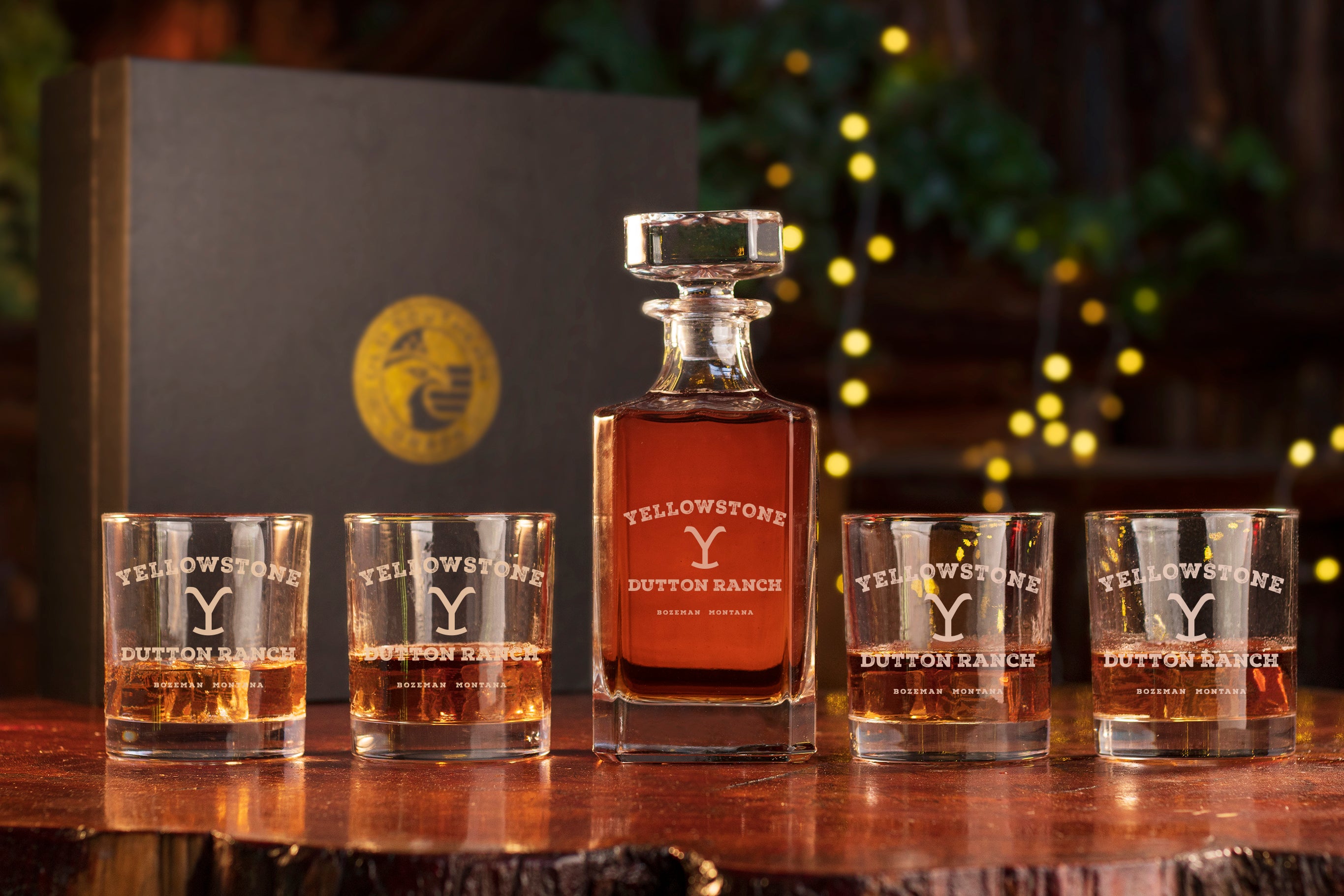 Yellowstone Dutton Ranch Decanter Whiskey Glass Gift Set - 5 Piece Set