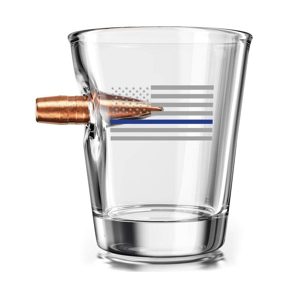 .308 Authentic Solid Copper Projectile Shot Glass - Thin Blue Line Police Flag